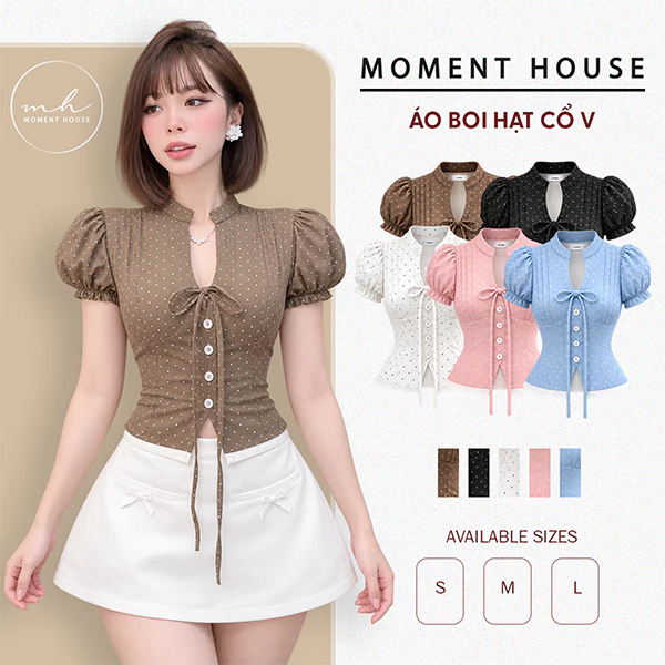 Áo boi hạt cổ V phối tà ren