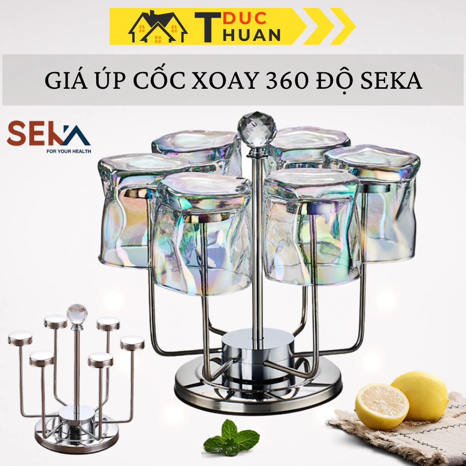 Giá úp cốc inox xoay 360 độ SEKA, kệ treo ly cốc 6 nhánh, inox chống gỉ - DT HOME