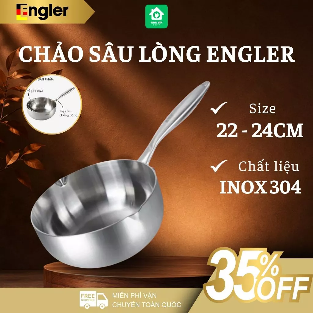 Chảo sâu lòng inox 304 nguyên khối Engler EL3860, chảo đáy 5 lớp tay cầm chống nóng cho mọi loại bếp - Nhà Bếp Thiên Hà