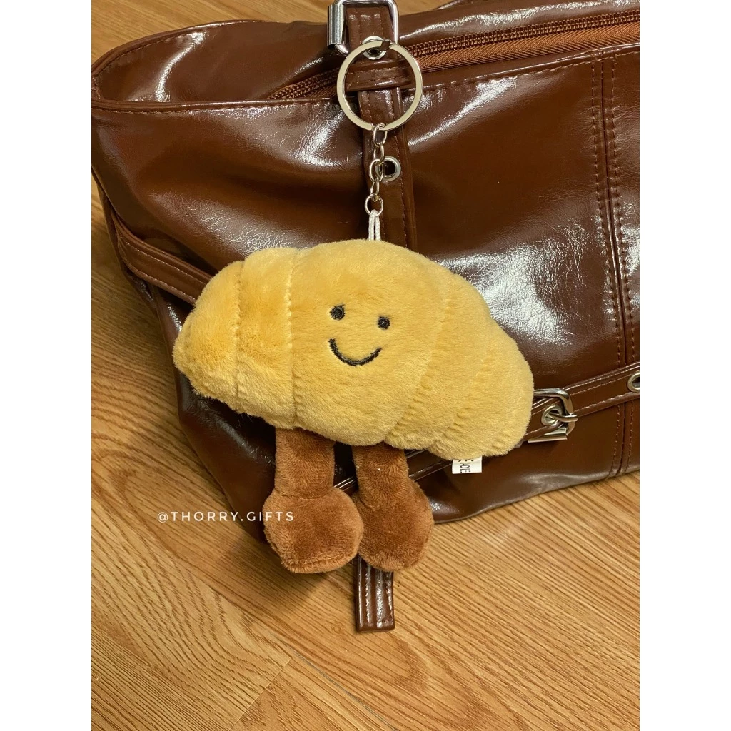 Móc Khóa Thú Bông Bánh Croissant Sừng Bò Cute Mềm Mại Treo Balo Túi Xách