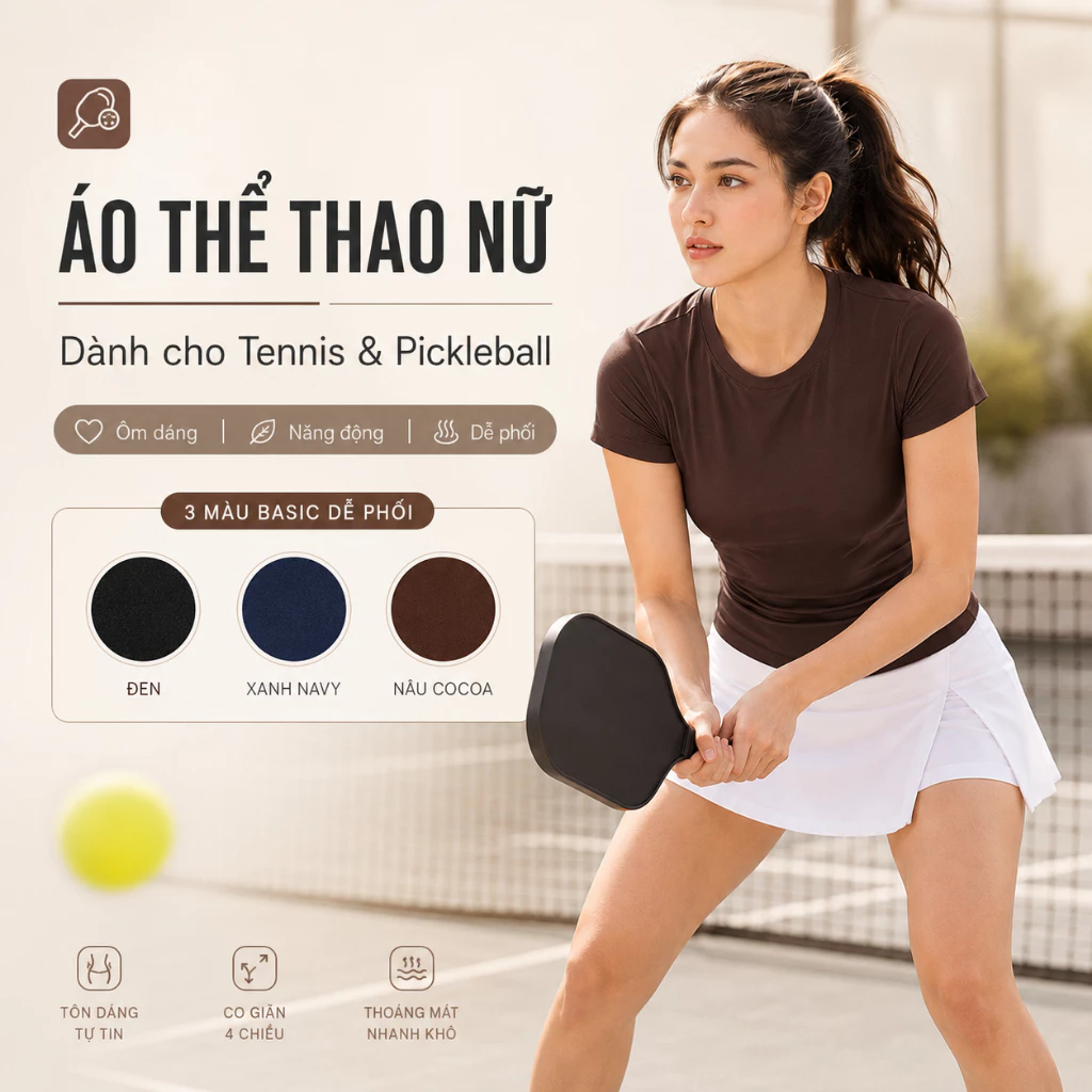 Áo pickleball nữ tenis Shiwei Cosleaf dáng ôm co giãn 4 chiều thoáng mát nhanh khô 25067
