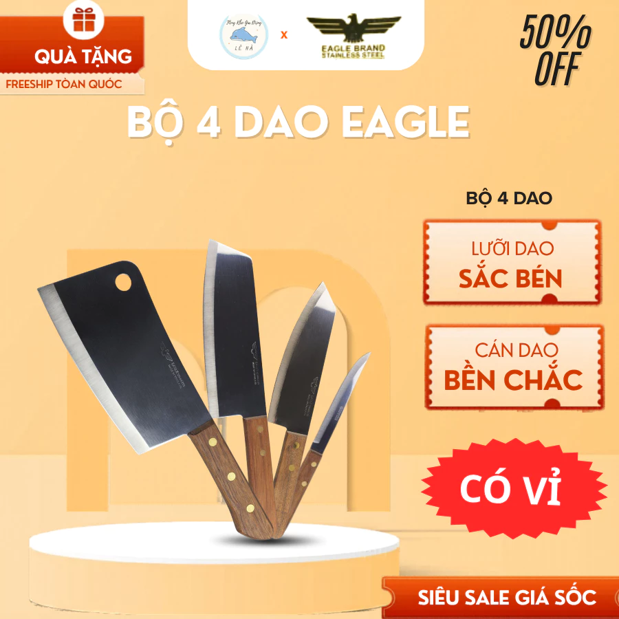 Bộ 4 Dao Eagle Đầu Vuông Đầu Nhọn Tiện Dụng Lưỡi Dao Sắc Bén Bền Bỉ Cao Cấp - Tổng Kho Gia Dụng Lê Hà