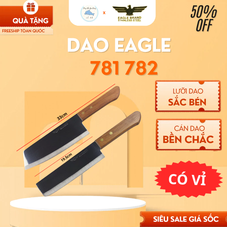 Dao Thái Thịt Eagle 781 782 Chính Hãng Lưỡi Bản To Sắc Bén,Thép Không Gỉ Chắc Chắn - Tổng Kho Gia Dụng Lê Hà