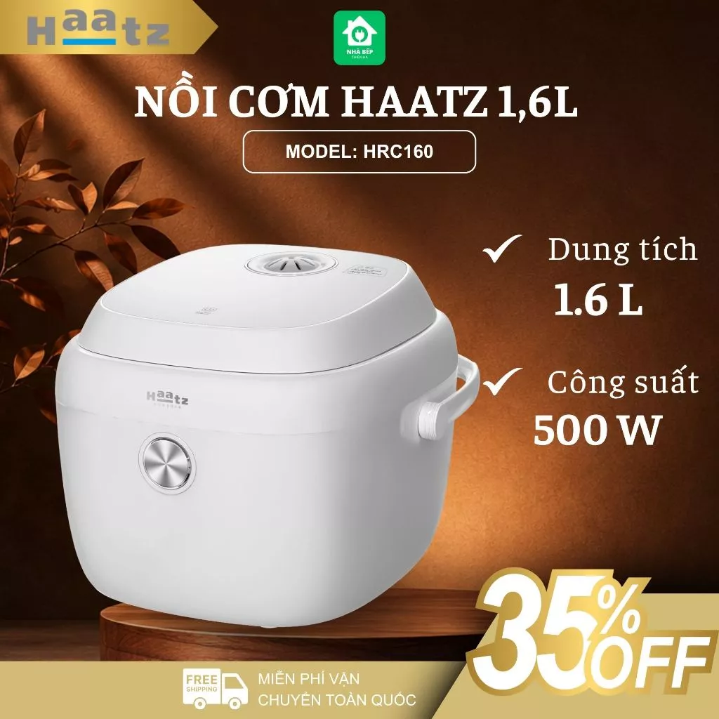 Nồi Cơm Điện Haatz 1.6L HRC160 Công Suất 500W, Lòng Nồi Inox 316 Cao Cấp Kháng Khuẩn An Toàn - Nhà Bếp Thiên Hà