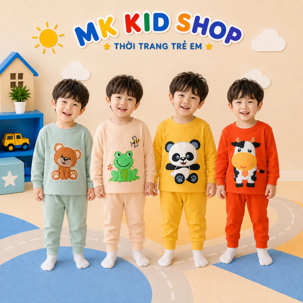 Bộ Thu Đông Cho Bé 💖 Bộ Len Tăm Dài Tay Minky Mom Cho Bé Trai Bé Gái Với Các Họa Tiết Siêu Dễ Thương