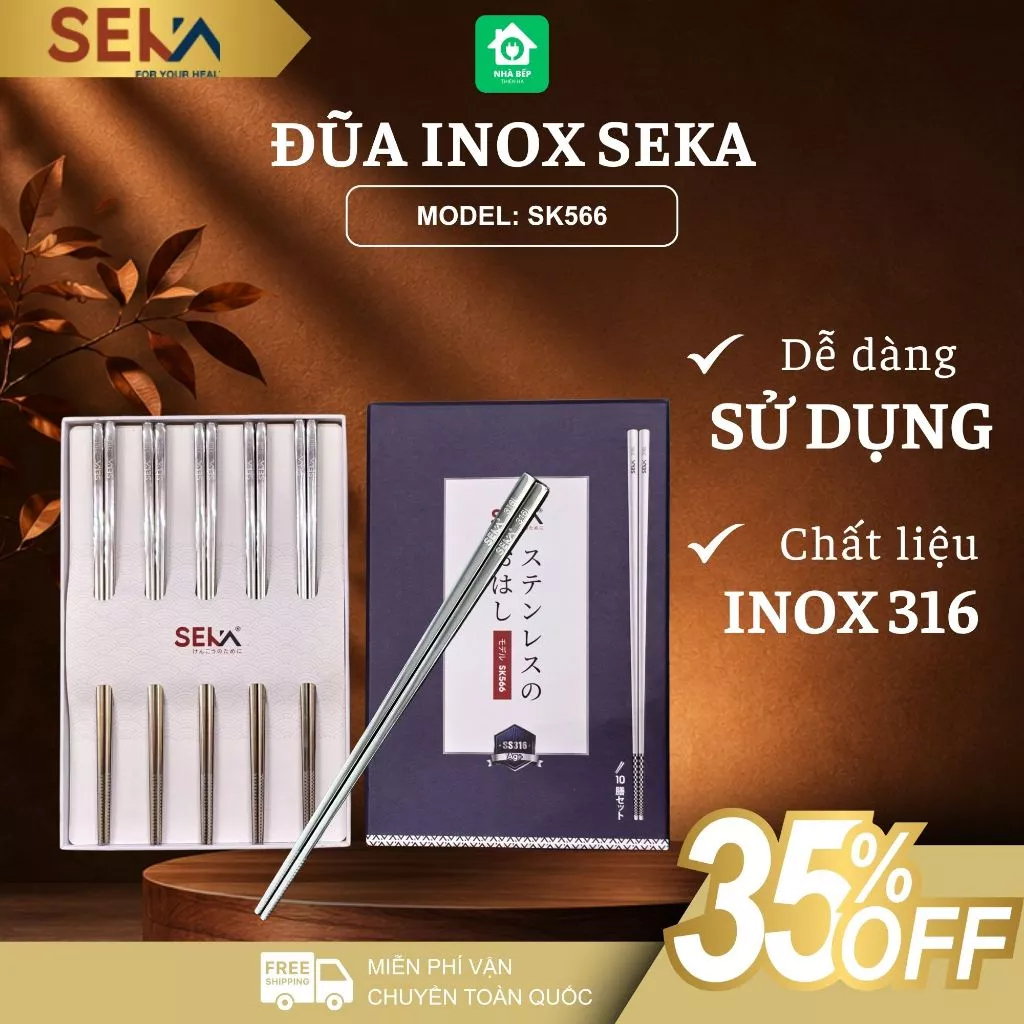 Đũa Inox Seka SK-566 Inox 316 Cao Cấp Chống Gỉ, Chống Trơn Trượt An Toàn Cho Sức Khỏe Gia Đình - Nhà Bếp Thiên Hà
