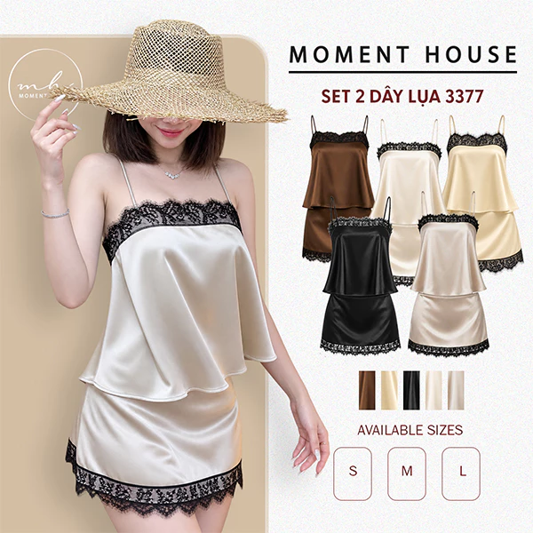 SET 2 DÂY LỤA - 3377, gồm 2 món áo lụa + chân váy lụa có quần trong