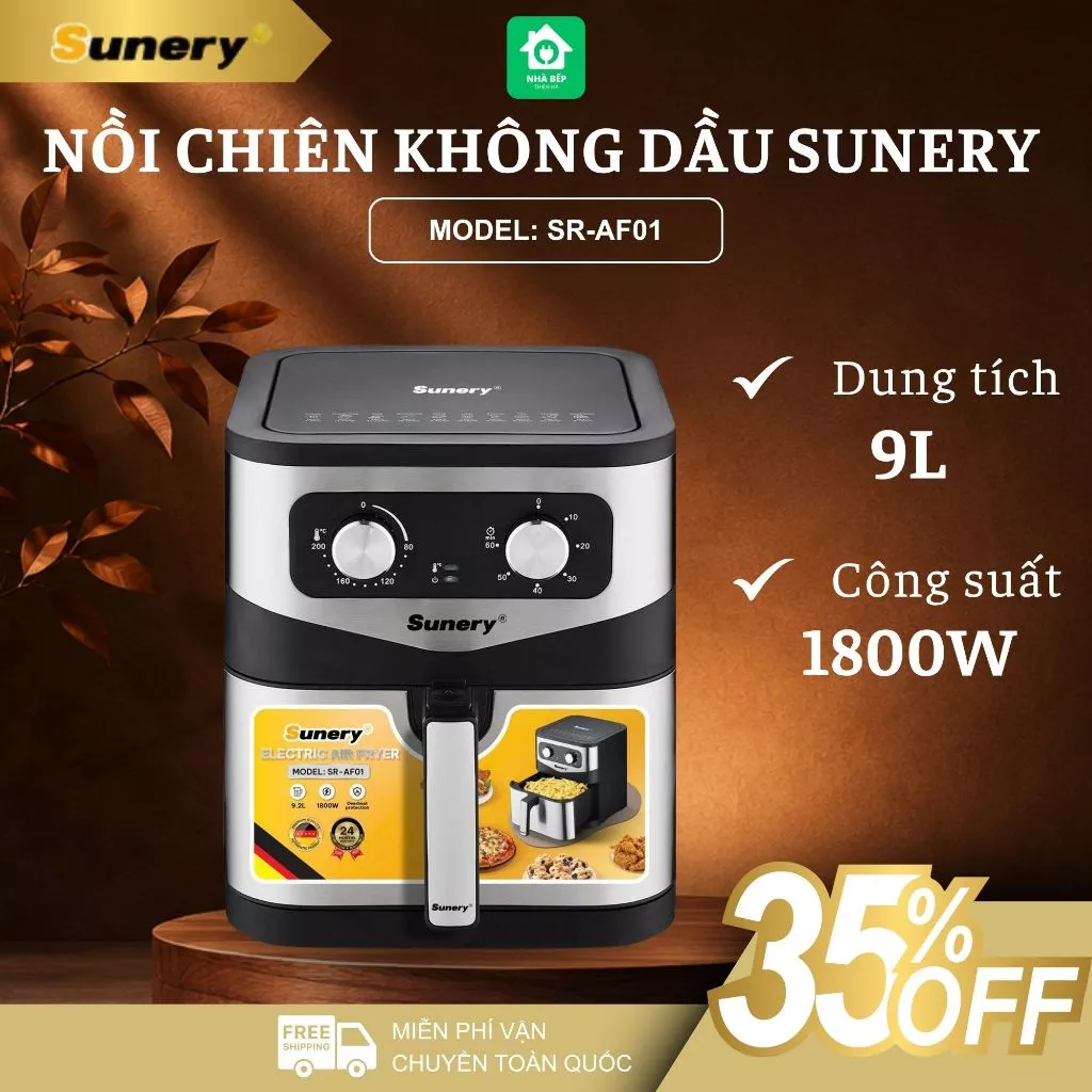 Nồi Chiên Không Dầu Sunery SR-AF01 9L Công Suất 1800W, Công Nghệ Hiện Đại Giảm Dầu Mỡ Nấu Nhanh - Nhà Bếp Thiên Hà