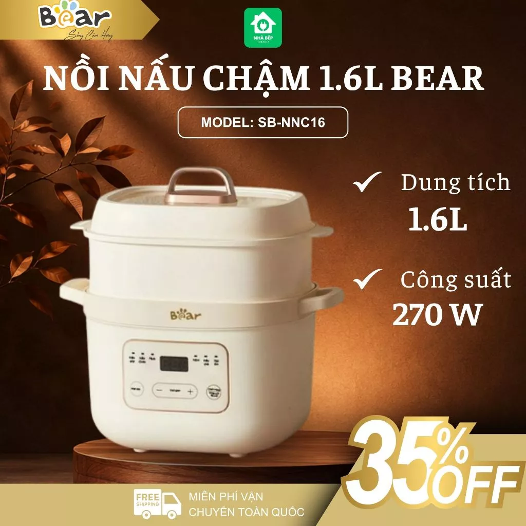 Nồi Nấu Chậm Bear SB-NNC16 Dung Tích 1.6L, Công Suất 270W Hầm Cách Thủy Giữ Trọn Dinh Dưỡng - Nhà Bếp Thiên Hà