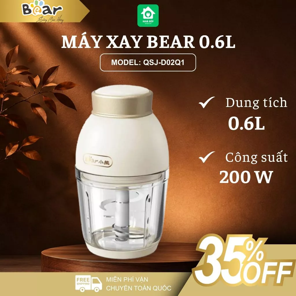 Máy Xay Bear QSJ-D021 Dung Tích 0.6L Công Suất 200W, Cối Thủy Tinh 6 Lưỡi Dao Inox Xay Nhanh Mịn - Nhà Bếp Thiên Hà