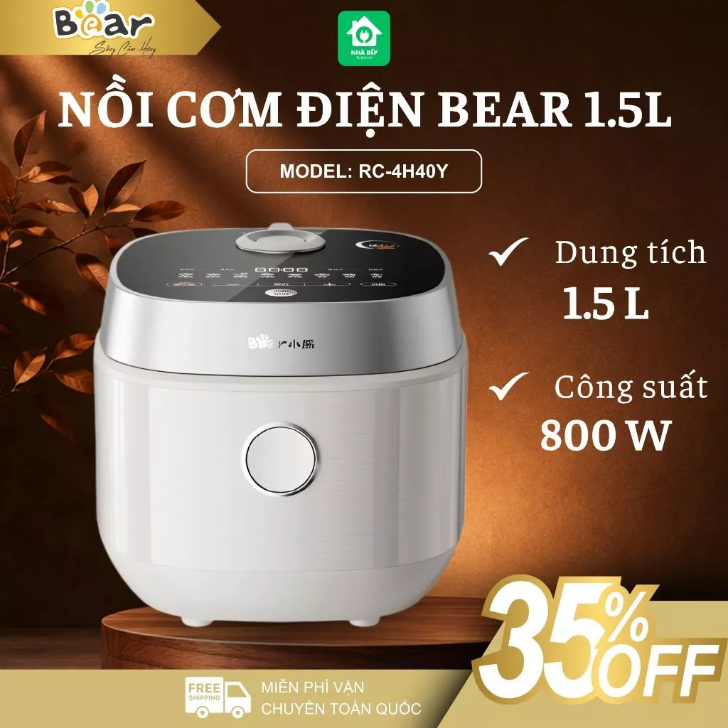 Nồi cơm Bear RC-4H40Y 1.5L Công Suất 800W, Lòng Nồi Gang Tráng Men Chống Dính 8 Chế Độ Nấu Đa Năng - Nhà Bếp Thiên Hà