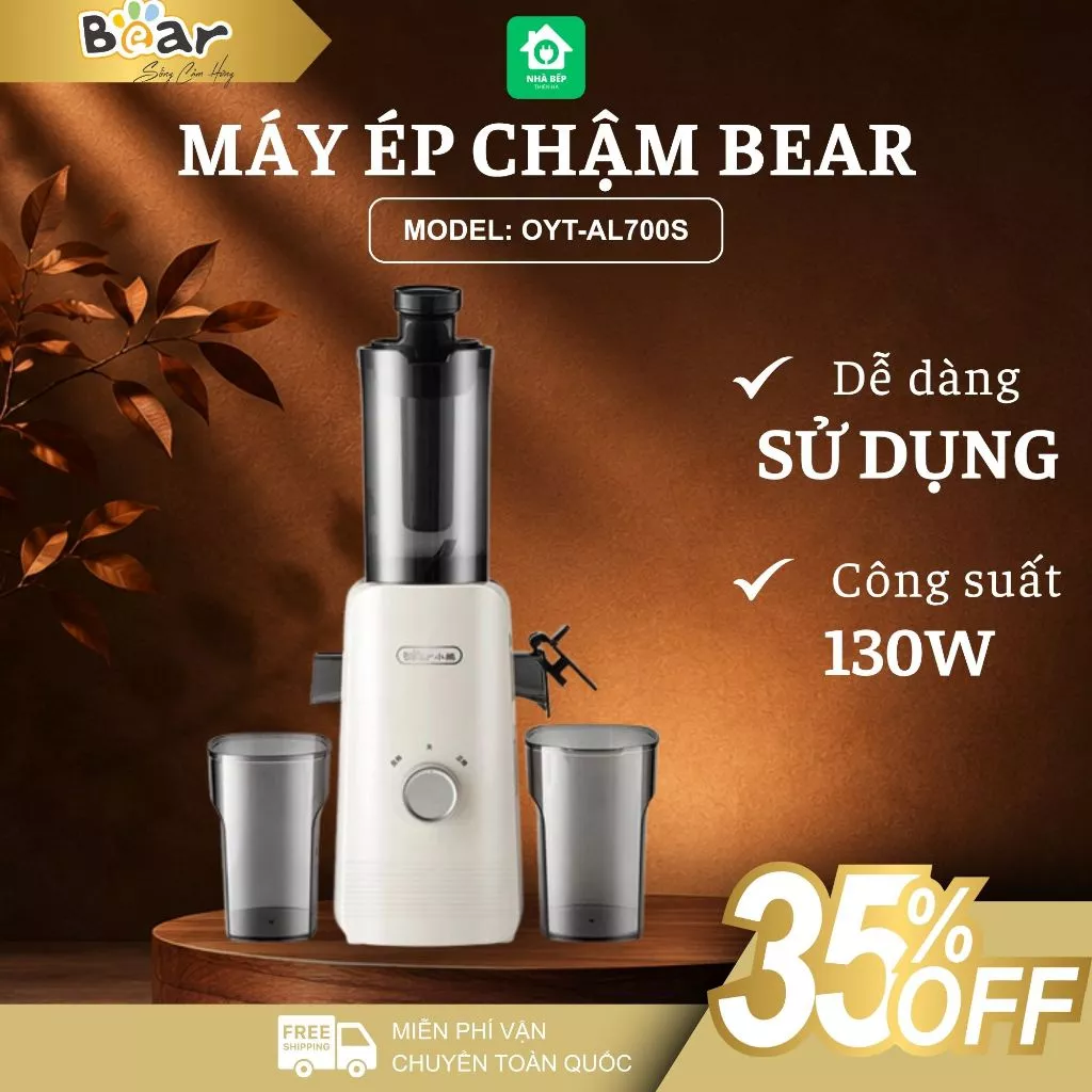 Máy Ép Chậm Bear SJ-4H01T Công Suất 130W, Ép Kiệt Bã 98% Miệng Rộng 80mm Giữ Trọn Dinh Dưỡng - Nhà Bếp Thiên Hà