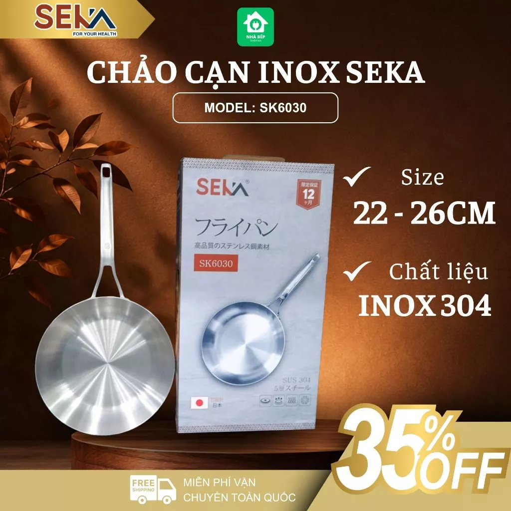 Chảo Chống Dính Seka Nguyên Khối SK6030 Tay Cầm Chống Nóng Đúc Đặc, Truyền Nhiệt Nhanh Đều - Nhà Bếp Thiên Hà