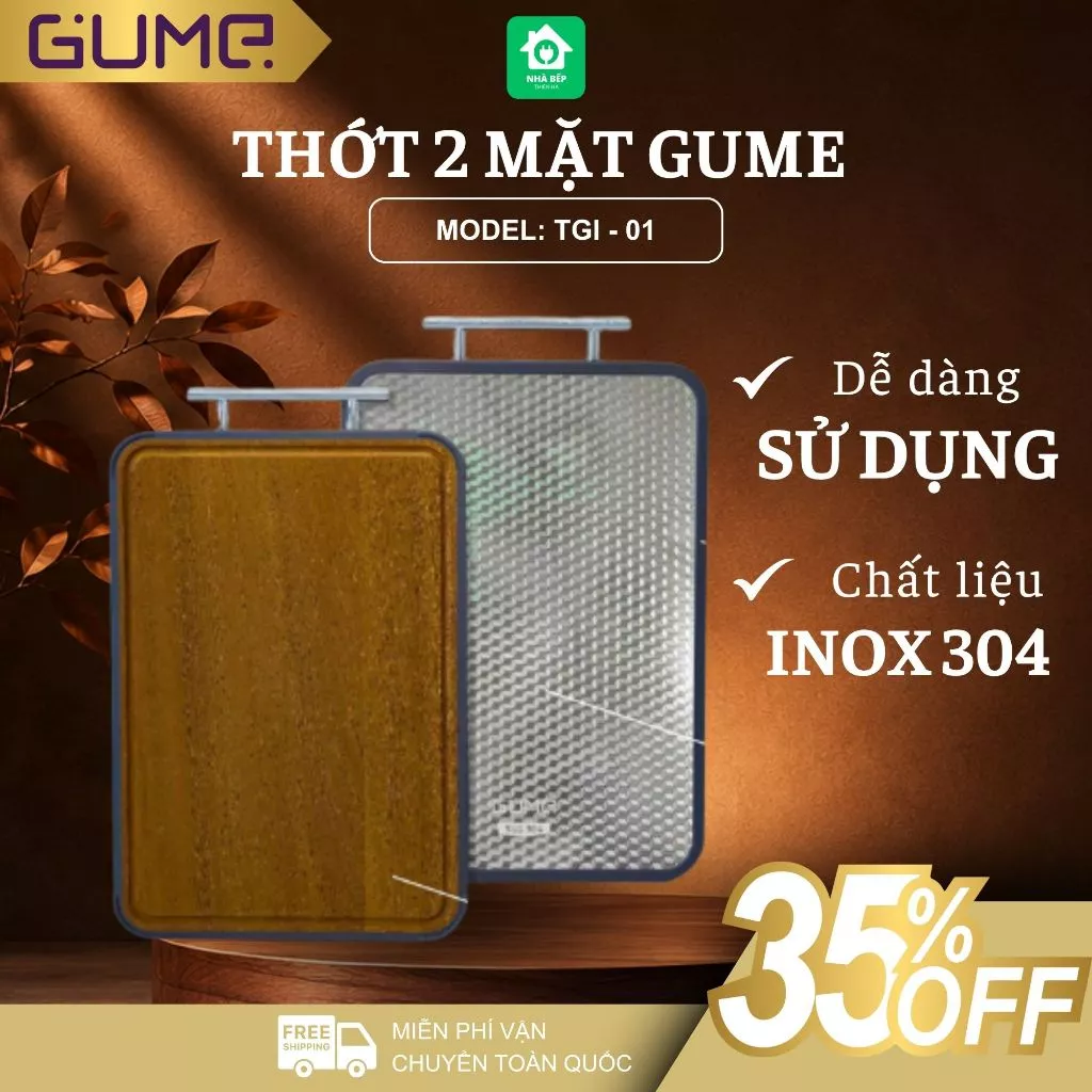 Thớt 2 Mặt Gume TGI-01 Thiết Kế Tách Biệt Thực Phẩm Sống Chín, Inox 304 Dễ Vệ Sinh - Nhà Bếp Thiên Hà