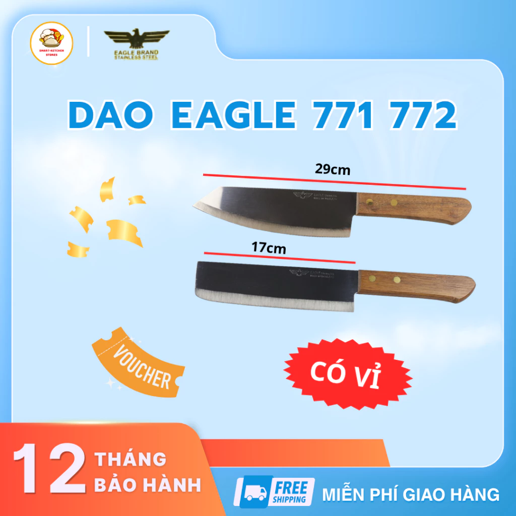 Dao Eagle 771 772 Thép Nguyên Khối Cao Cấp, Lưỡi Siêu Cứng Không Gỉ Sét - Smart Kitchen Store