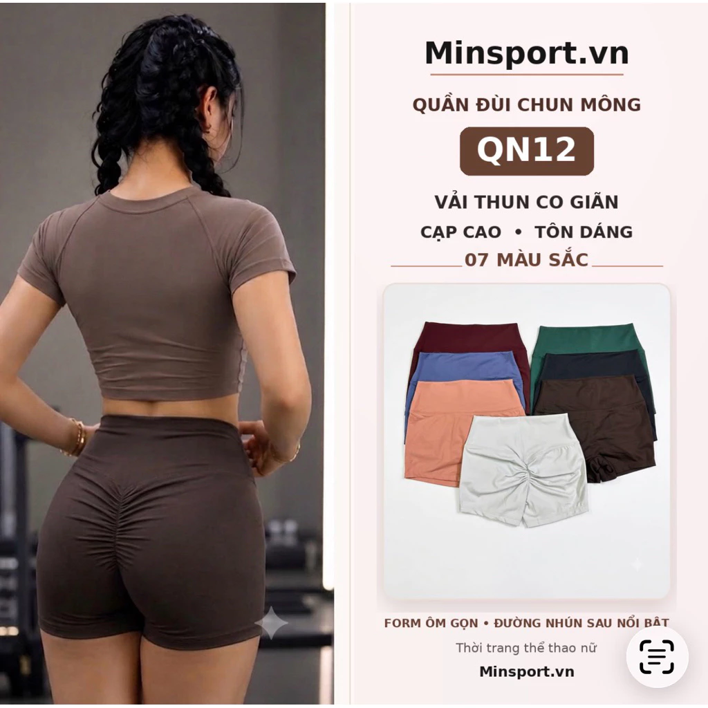 Quần Đùi Tập Gym Yoga, Aerobic Nữ, Quần Shorts Ôm Body Chun Mông Lưng Cao Vải Thun Co Dãn Tốt - QN12