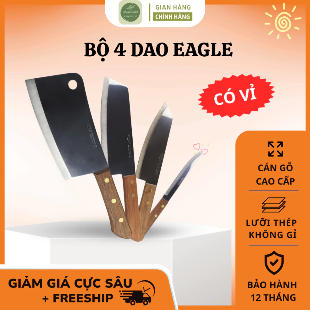 Bộ 4 Dao Eagle Nhập Khẩu Nguyên Bộ, Thép Không Gỉ Sáng Bóng Bền Đẹp Vĩnh Cửu - Đông Phong