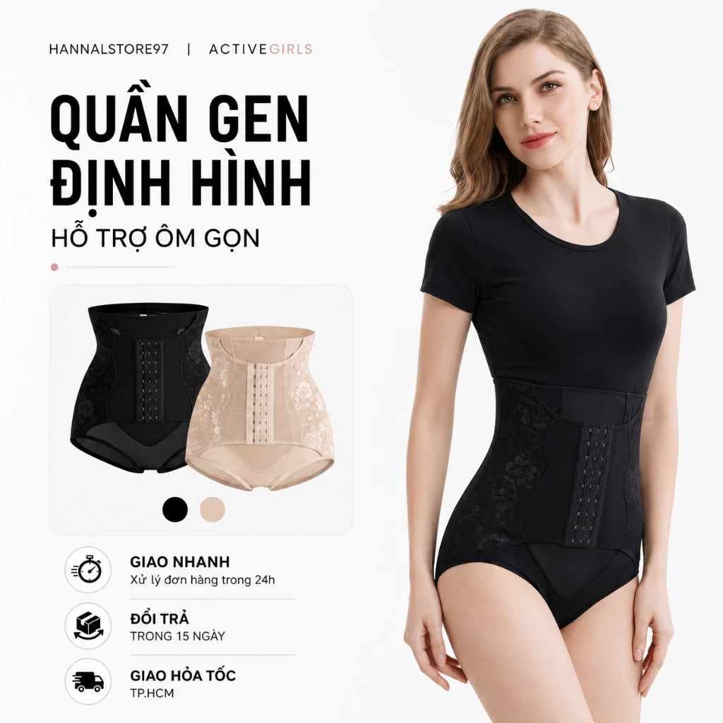 Quần Gen Nịt Bụng Định Hình Cao Cấp - 4 Thanh Chống Cuộn 3 Nấc Cài Siết Eo Nâng Mông | Hannal Store 97