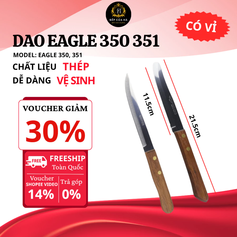 Dao Thái Lan gọt hoa quả hàng cao cấp 350 351 Eagle Cán Gỗ có vỉ Chính Hãng- Bếp Của Hà