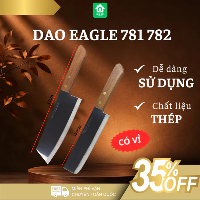 Dao Eagle 781 782 Có Vỉ Lưỡi 20cm Tiện Lợi Sắc Bén, Thái Thịt, Băm Nhuyễn Đơn Giản, Dễ Sử Dụng - Nhà Bếp Thiên Hà