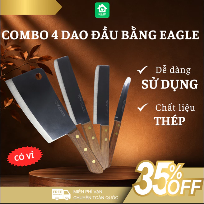 Bộ 4 Dao Eagle Có Vỉ Chất Liệu Thép Không Gỉ, Sắc Bén Bền Bỉ Theo Thời Gian - Nhà Bếp Thiên Hà