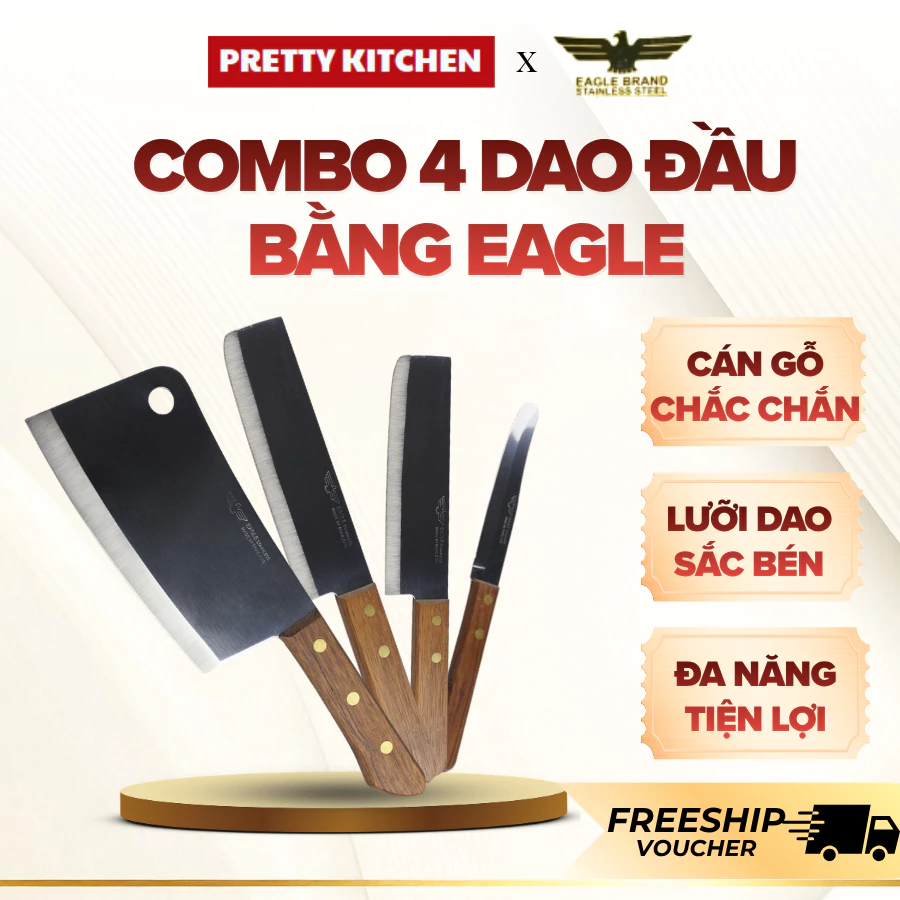 Bộ 4 Món Dao Eagle Thái Lan Cao Cấp Thép Không Gỉ , Phù Hợp Cho Mọi Gian Bếp - PrettyKitchenn