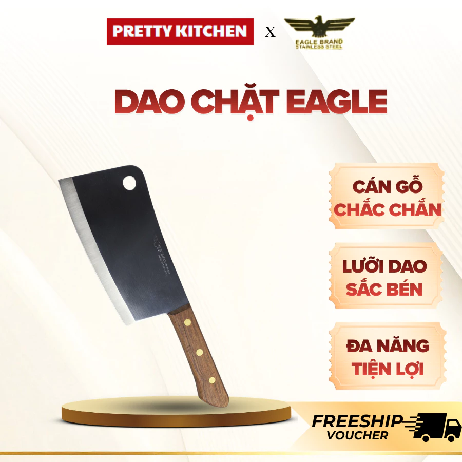 Dao Chặt 19cm Eagle Cán Gỗ Tự Nhiên, Chốt Đinh Tán Chắc Chắn Chống Sút Cán - Pretty Kitchen