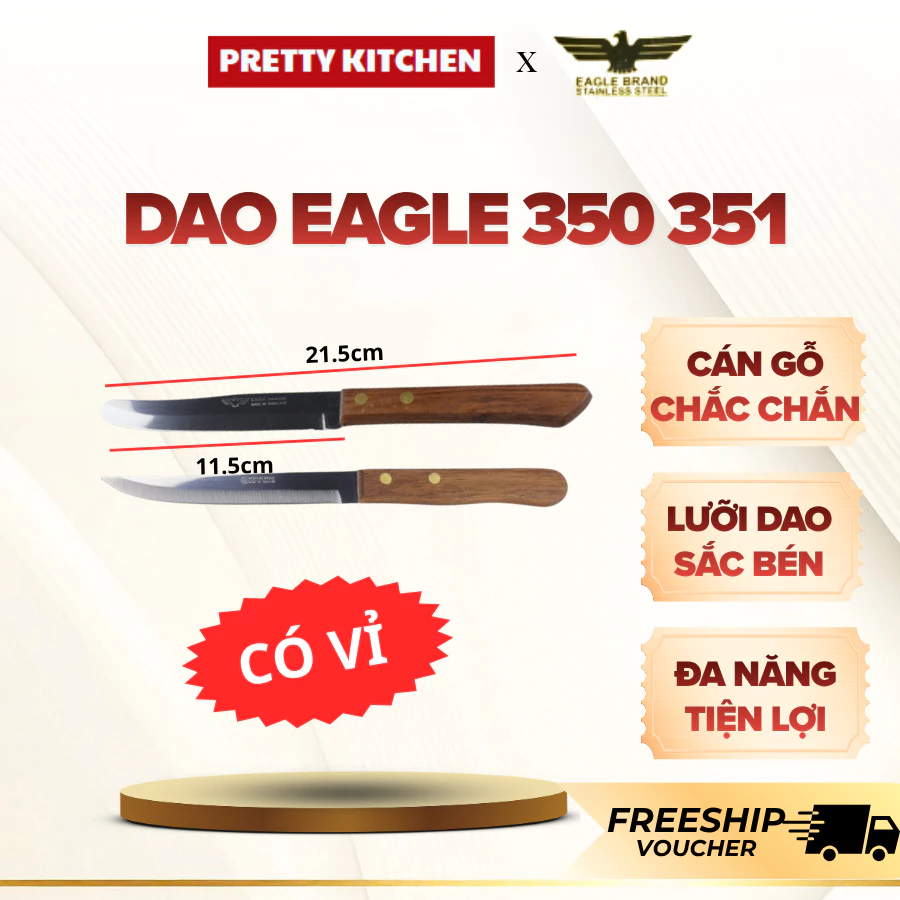 Dao Gọt Trái Cây Eagle 350 351 Thái Lan Siêu Sắc Bén, Dao Gọt Hoa Quả Cán Gỗ Mũi Tròn Siêu Bén - Pretty Kitchen