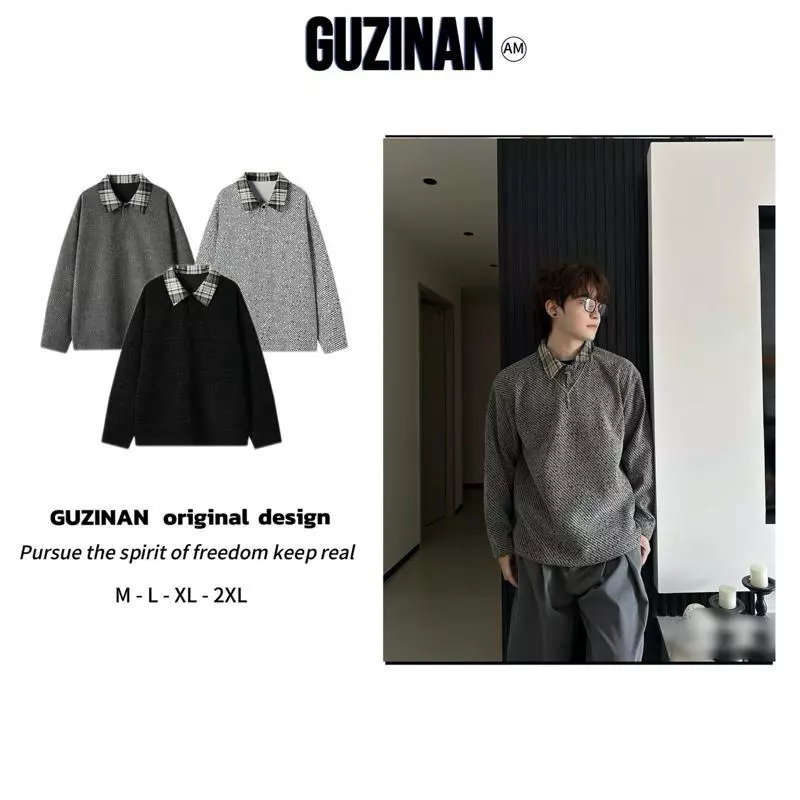 Áo Len Kim Tuyến Cổ Bẻ Phối Nam Nữ Phong Cách Hàn Quốc By Guzinan Form Regulax .Độ Dày Vừa Phải PLD201