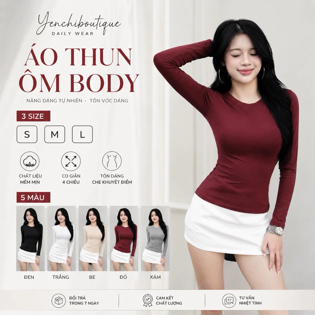 Áo thun dài tay siêu co giãn chất bo cotton  dày dặn phong cách trẻ trung