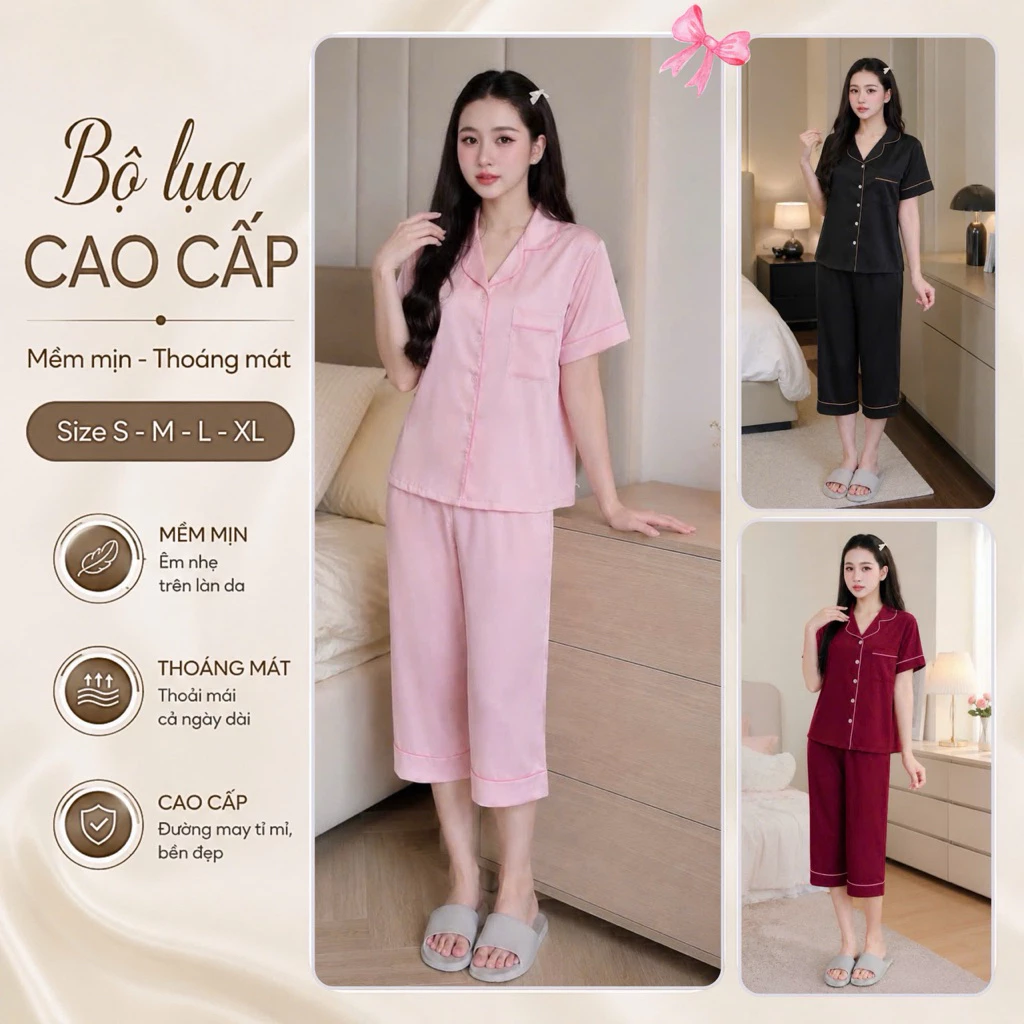 B4 Đồ Bộ  Pijama Chất Lụa Latin vân Cao Cấp Quần Lở Thiết Kế Sang Dễ Mặc Có Túi Quần