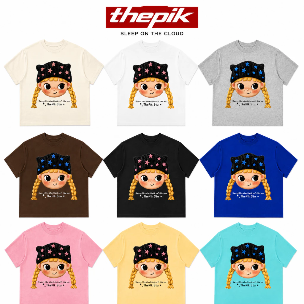 Áo thun boxy nữ Cartoon Girl đáng yêu in mix Pikrui áo thun nam nữ mang nhé chất cotton mềm mịn thoáng mát co dãn tốt