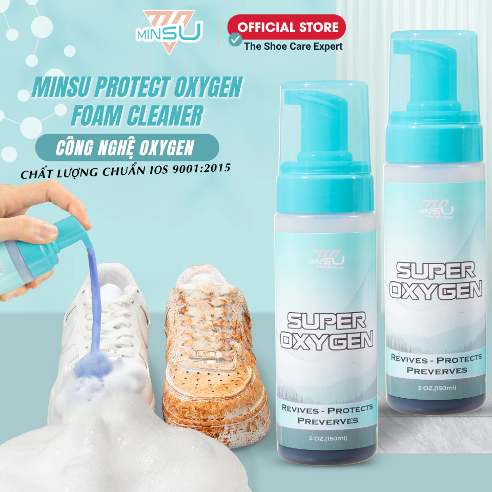Chai Vệ Sinh Giày Super OXYGEN MINSU M6855 Foam Cleaner Giặt Khô Siêu Tốc Bảo Vệ Giày Khỏi Bị Ố Vàng, Phai Màu