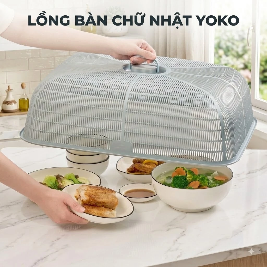 Lồng bàn chữ nhật Yoko inochi cao cấp thông minh nhựa kháng khuẩn không mùi