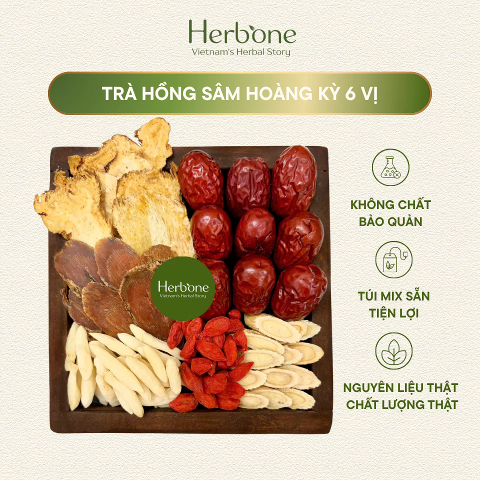 Trà Hồng Sâm Hoàng Kỳ 6 Vị Bổ Khí Dưỡng Huyết Tăng Sức Đề Kháng, Đẹp Da Dưỡng Nhan, Chống Lão Hoá