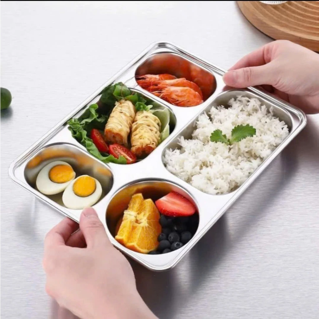 [Sỉ - Lẻ] Khay inox 304 đựng cơm 5 ngăn mang đi làm, đi học tiện lợi