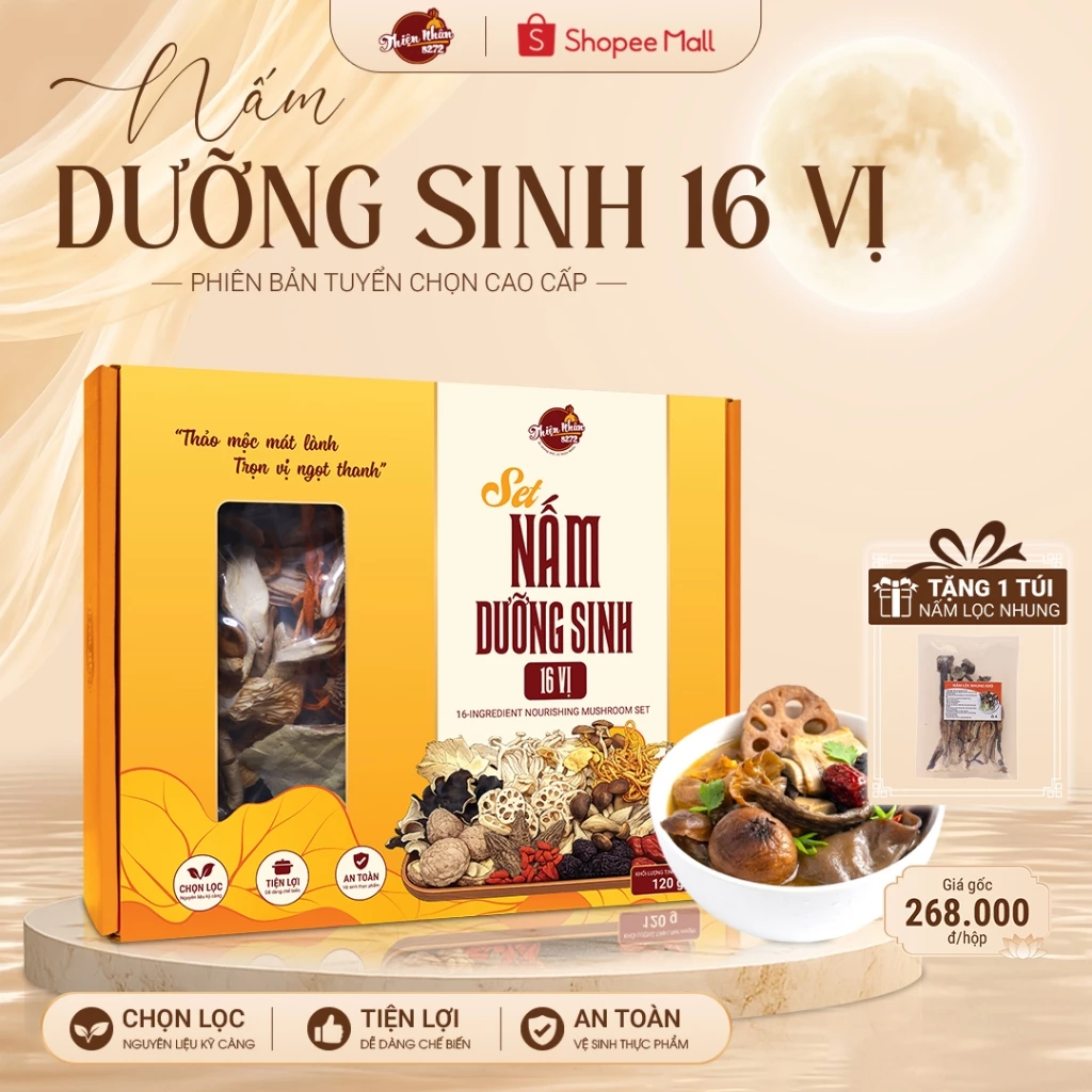 Set Canh Nấm Dưỡng Sinh 16 Vị Nấm Sấy Thăng Hoa Thượng Hạng - Tặng Kèm Set Nấm Lộc Nhung