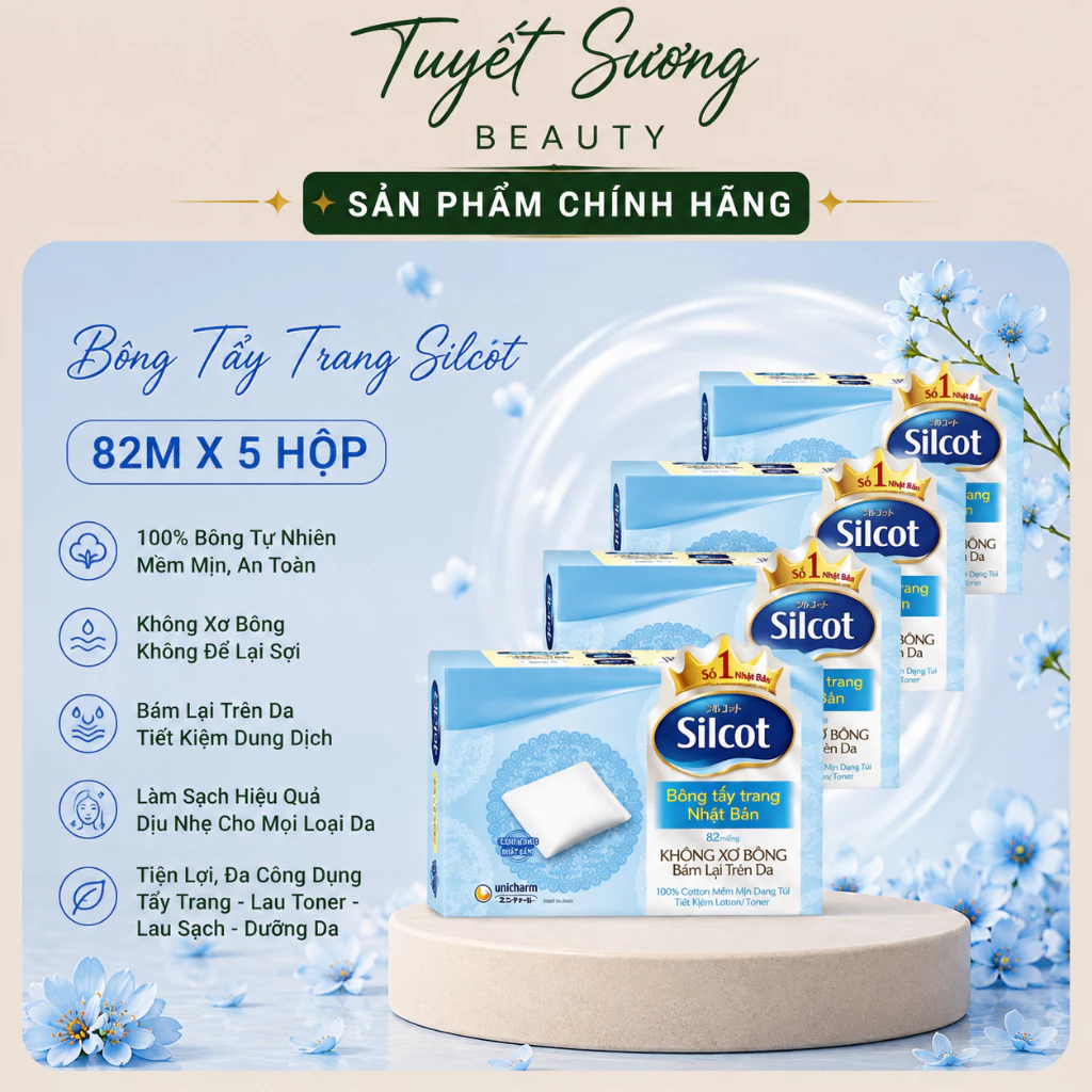 Bộ 5 Hộp Bông Tẩy Trang Silcot 82 miếng/hộp ( Mẫu Mới )