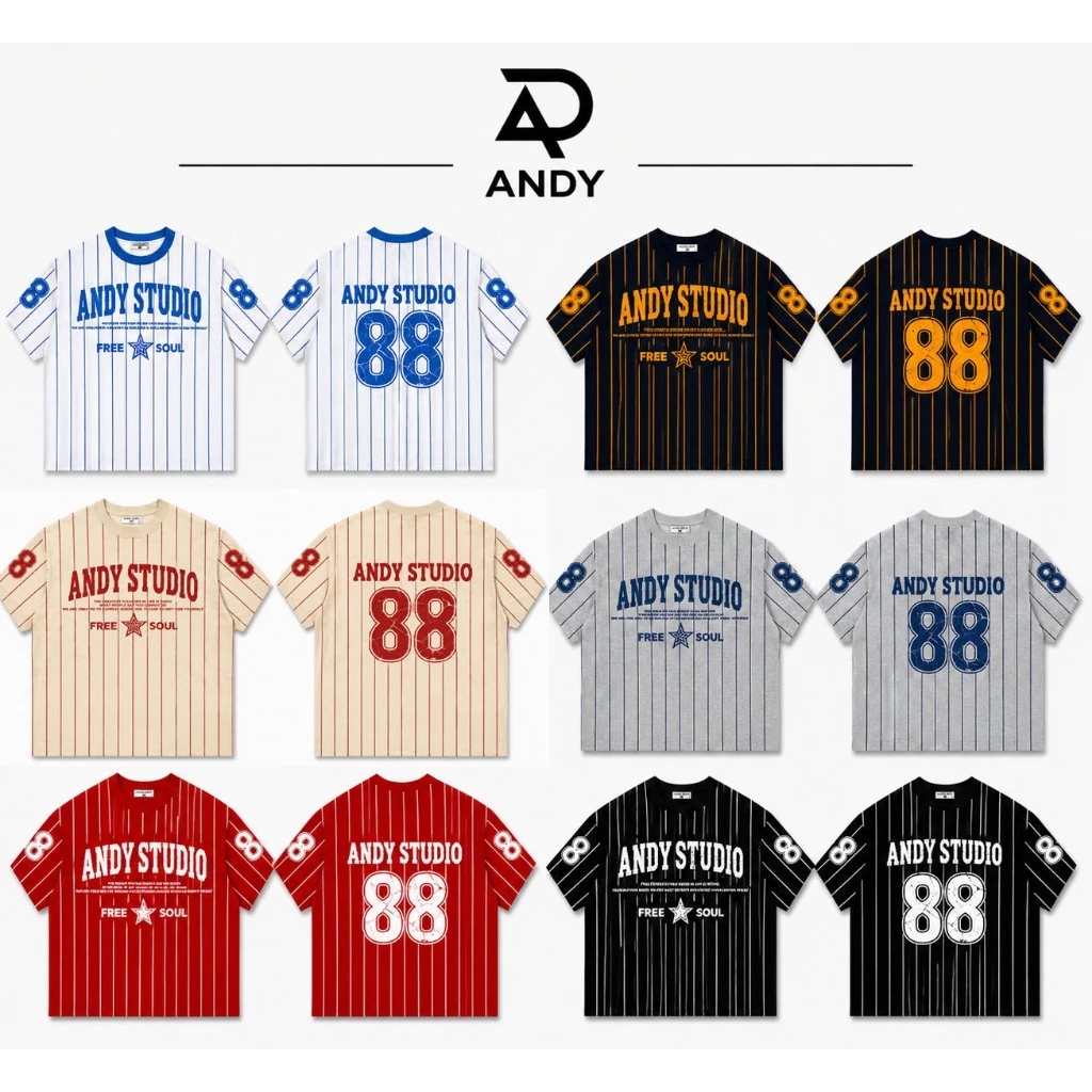 [MỚI VỀ] Áo Thun Boxy Unisex Bóng Chày SỌC BASEBALL 88 Cotton Polyester Cổ Tròn by ANDY SHOP