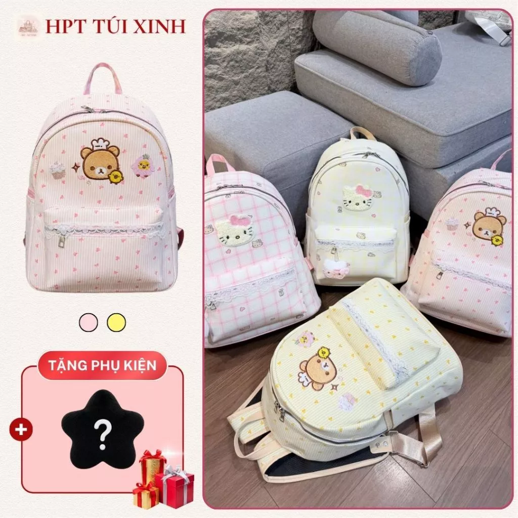 𝐂𝐓𝟎𝟐𝟓 - Balo nữ ba lô kẻ caro kẻ sọc chấm bi dễ thương tặng charm, cặp sách nữ đi học đi chơi vải dù canvas đựng a4 ipad