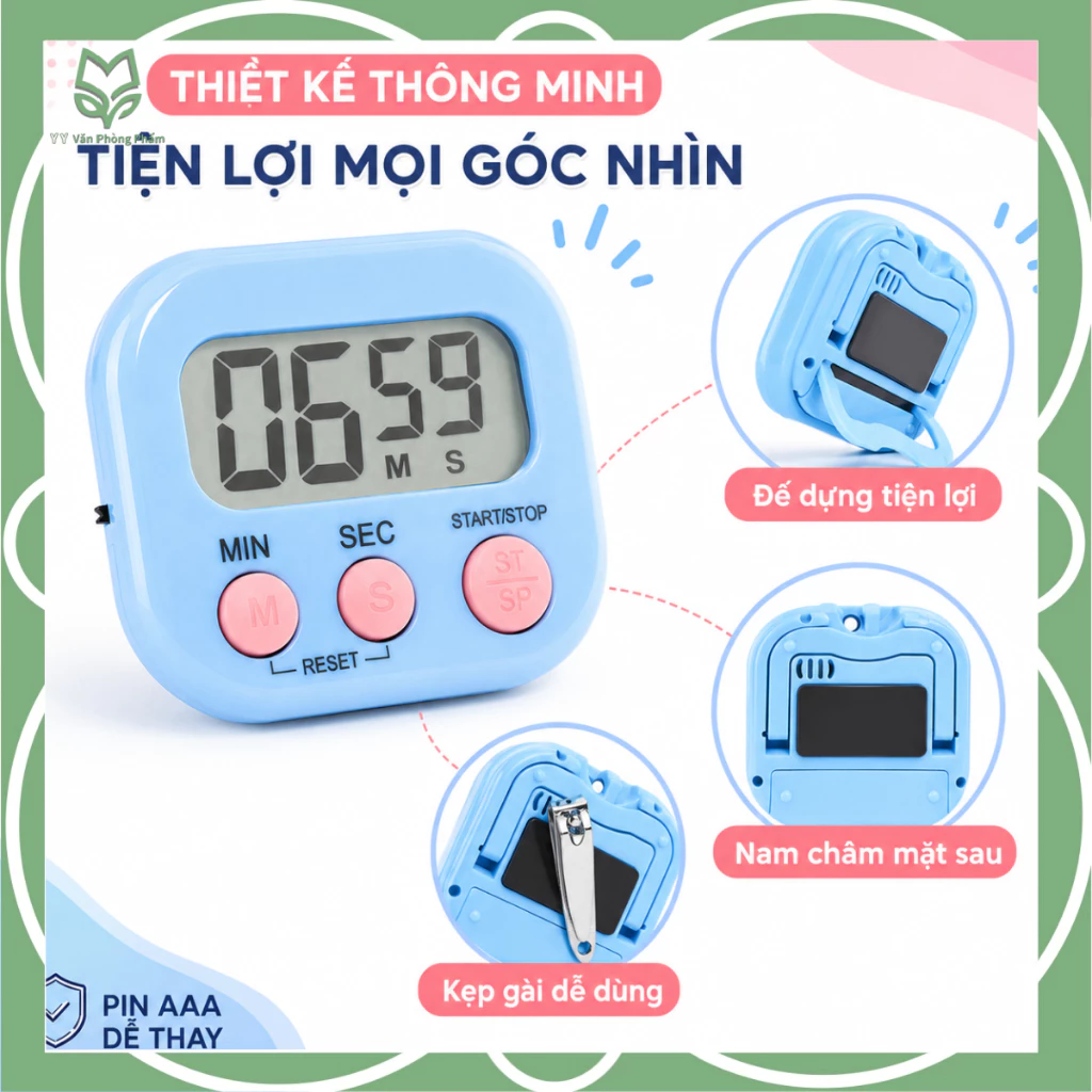 Đồng Hồ Đếm Ngược Điện Tử Mini, Dùng Cho Học Tập Nấu Ăn Tập Thể Dục