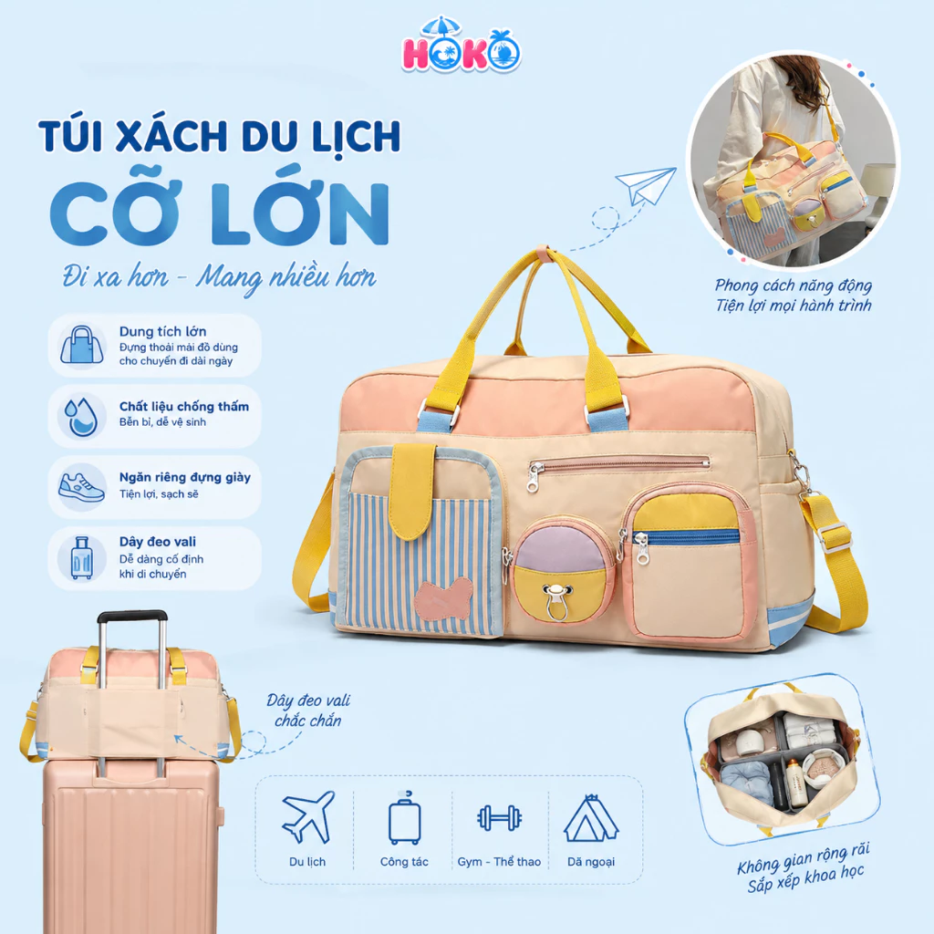 Túi xách du lịch cỡ lớn HOKO túi đi du lịch, thể dục thể thao, công tác ngắn ngày dày dặn,chống thấm nước