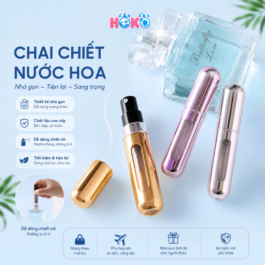 Chai xịt nước hoa tự bơm đáy dung tích 5ml mẫu nhỏ xinh chai rỗng dạng xịt HOKO