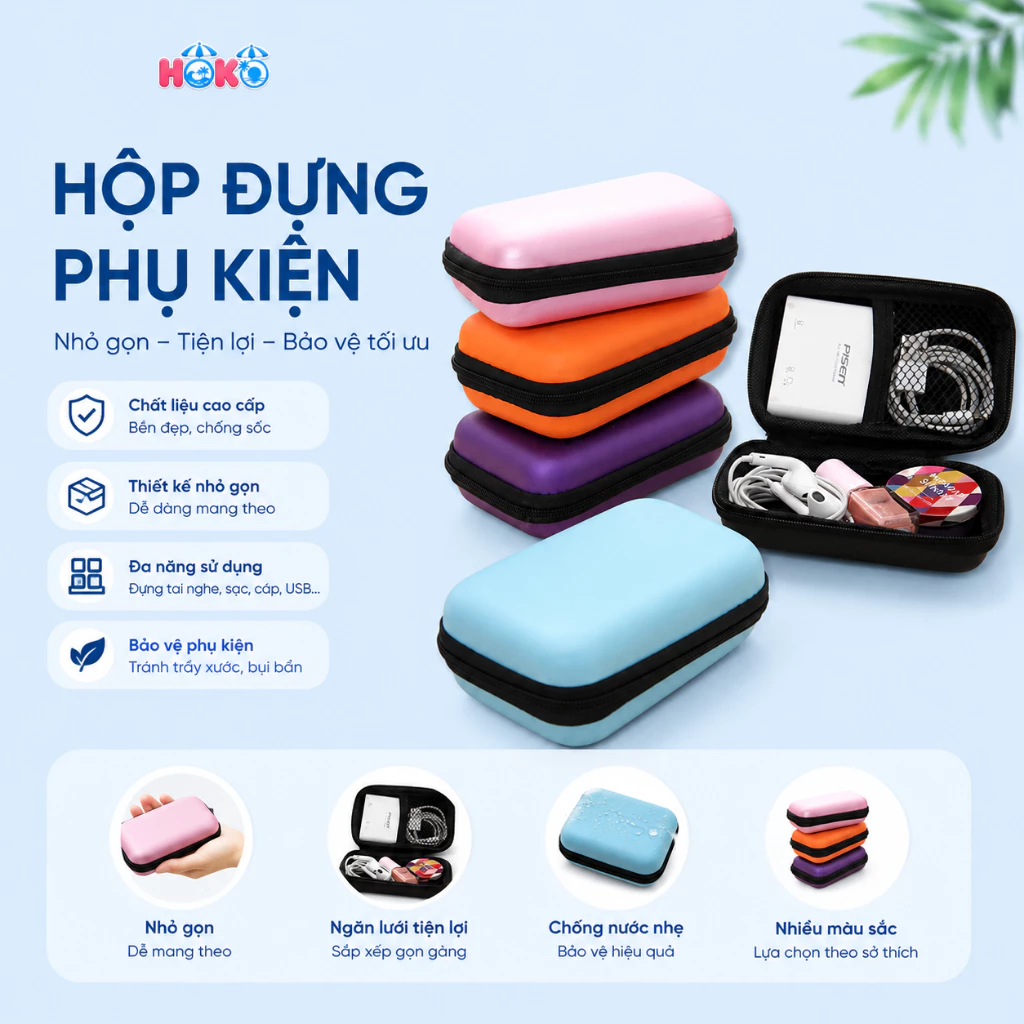 Túi hộp đựng phụ kiện công nghệ tai nghe, thẻ nhớ, cáp sạc chống sốc và chống nước tiện lợi cho đi du lịch
