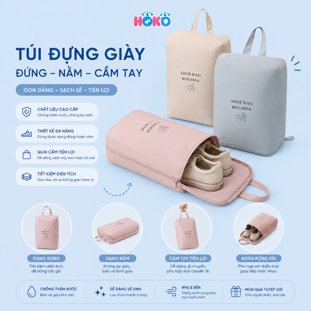 Túi đựng giày dép cao cấp có quai xách HOKO vali đựng giày có quai gắn vali du lịch chống thấm nước tiện dụng
