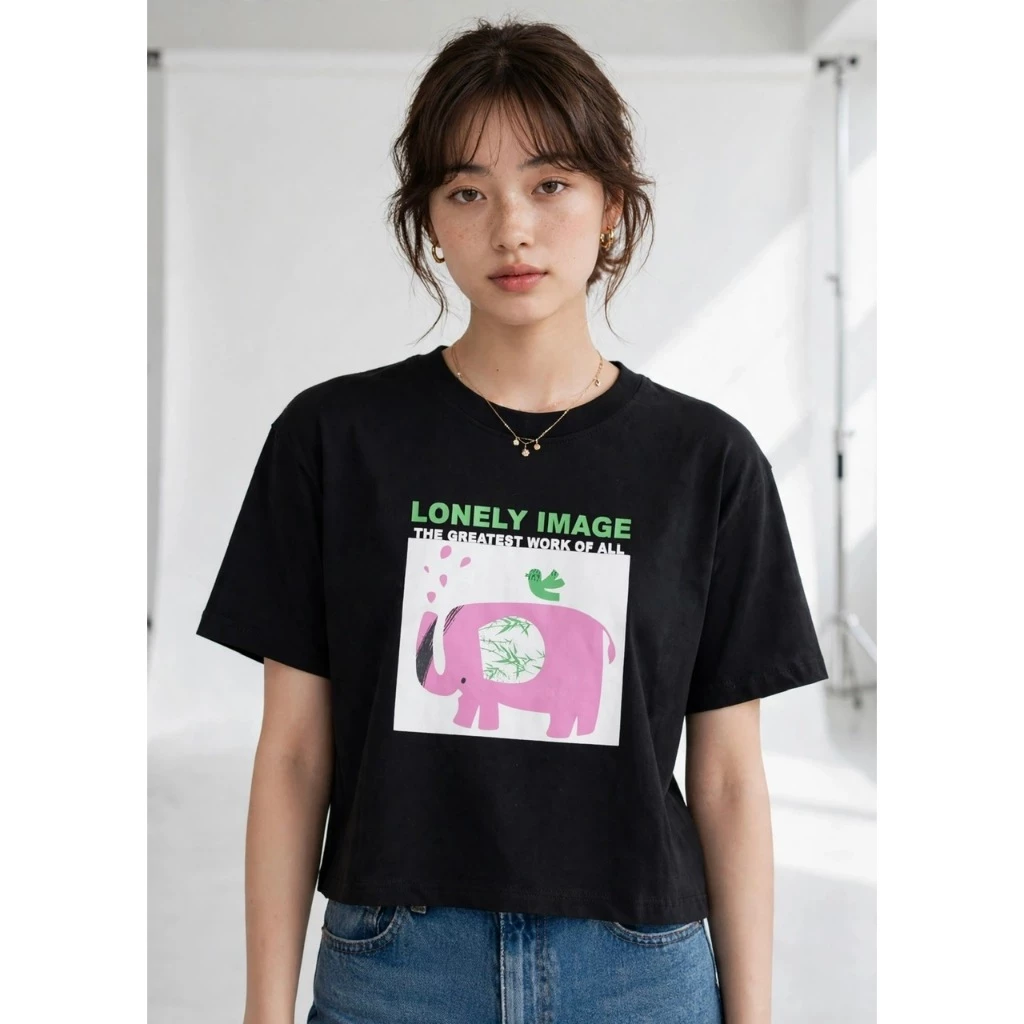 áo croptop nữ tay lửng in hình voi,chất liệu cotton co giãn 4 chiều, thời trang hàn quốc dễ phối đồ