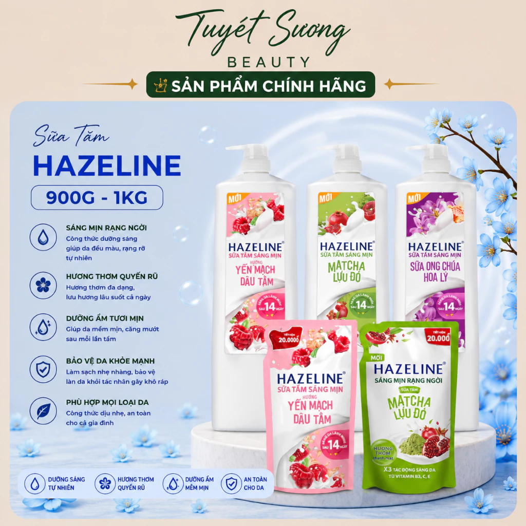 Sữa tắm dưỡng thể thiên nhiên trắng sáng da Hazeline 1KG
