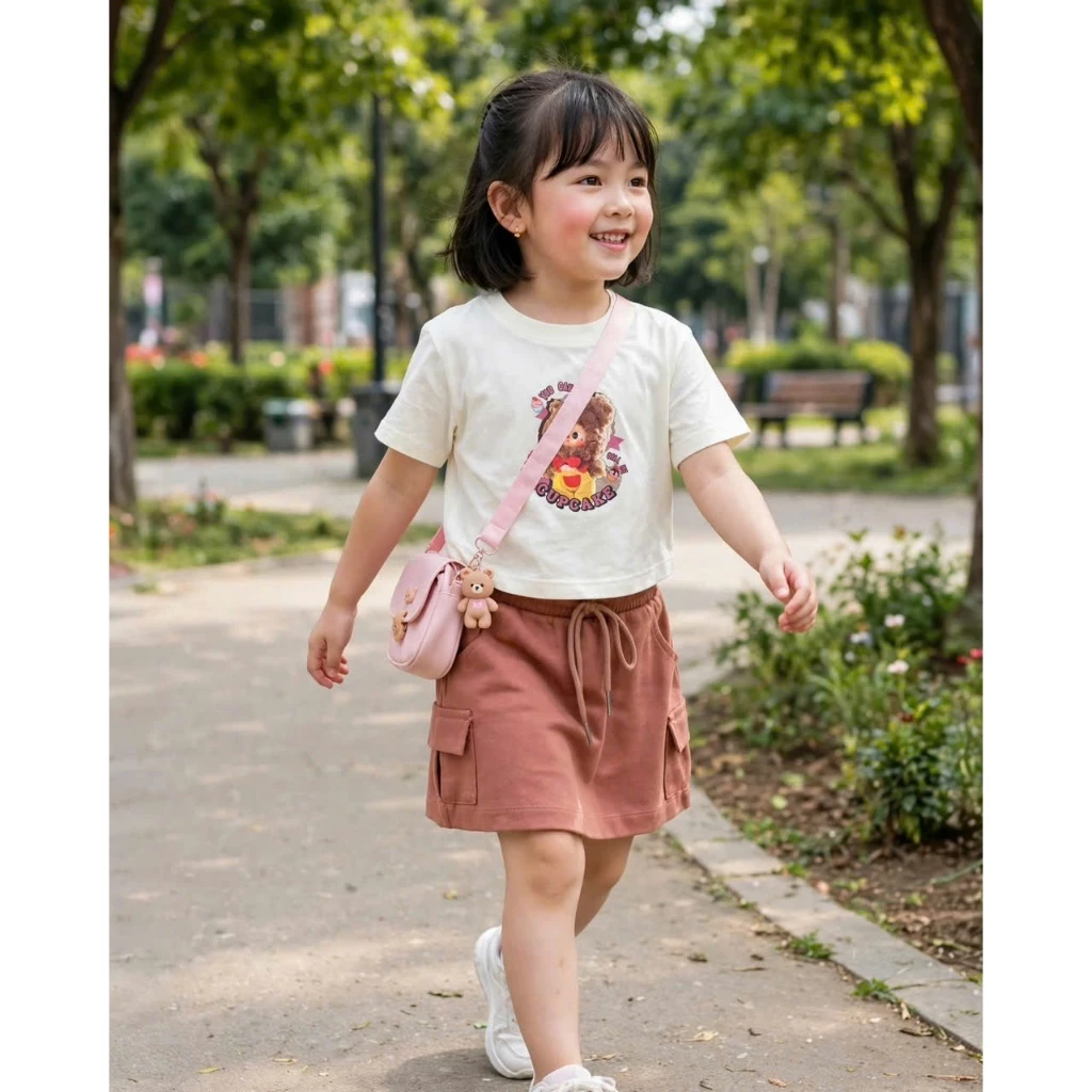 SÉT VÁY BÉ GÁO ÁO THUN CROPTOP CÓ QUẦN TRONG VÁY