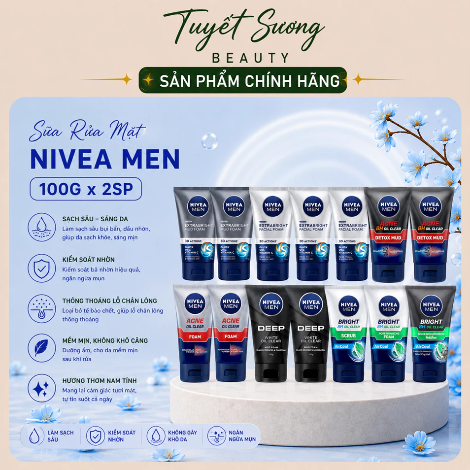 Bộ 2 Sữa Rửa Mặt NIVEA MEN 100G x 2SP