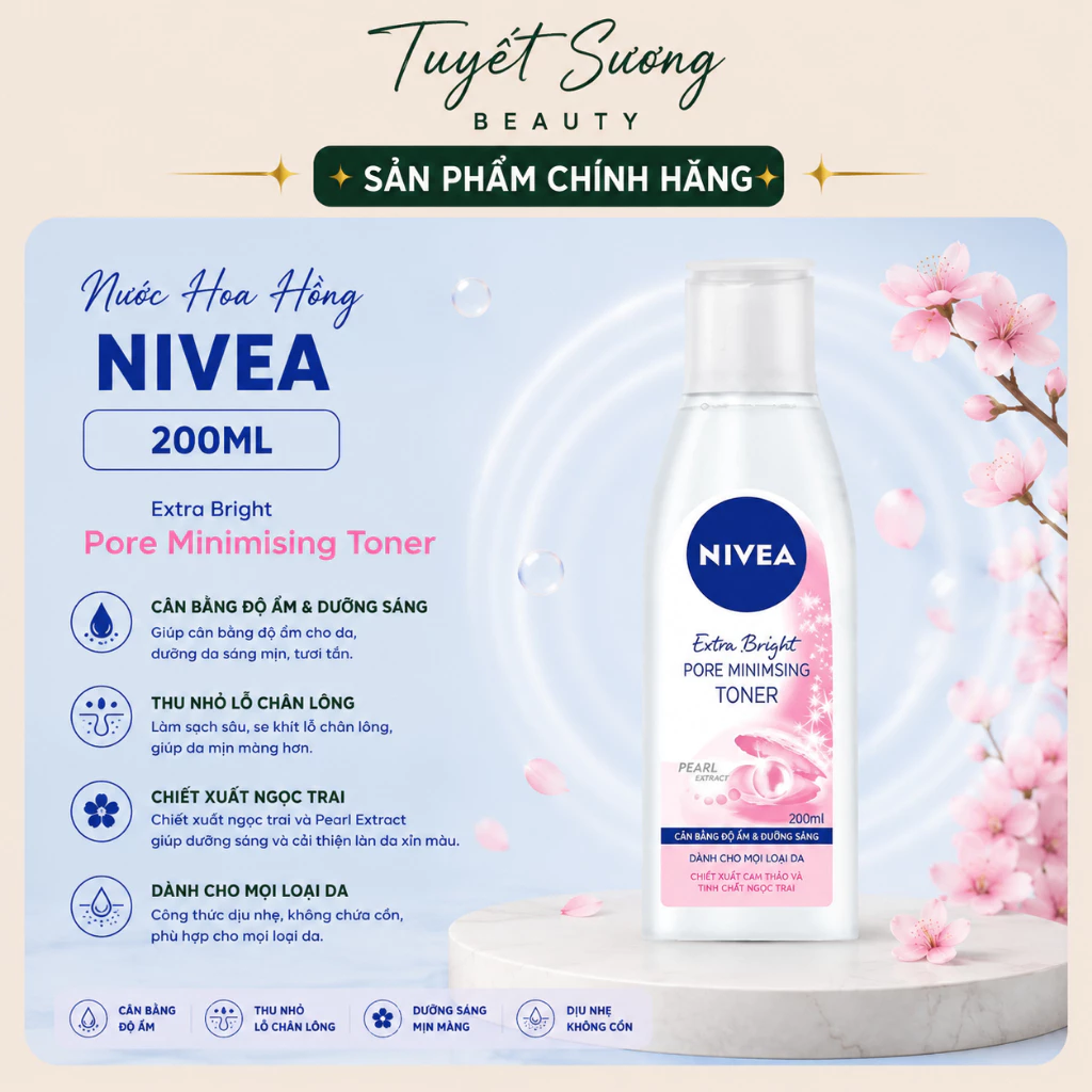 Nước Hoa Hồng NIVEA Dưỡng Sáng Da | Se Khít Lỗ Chân Lông 200 ml
